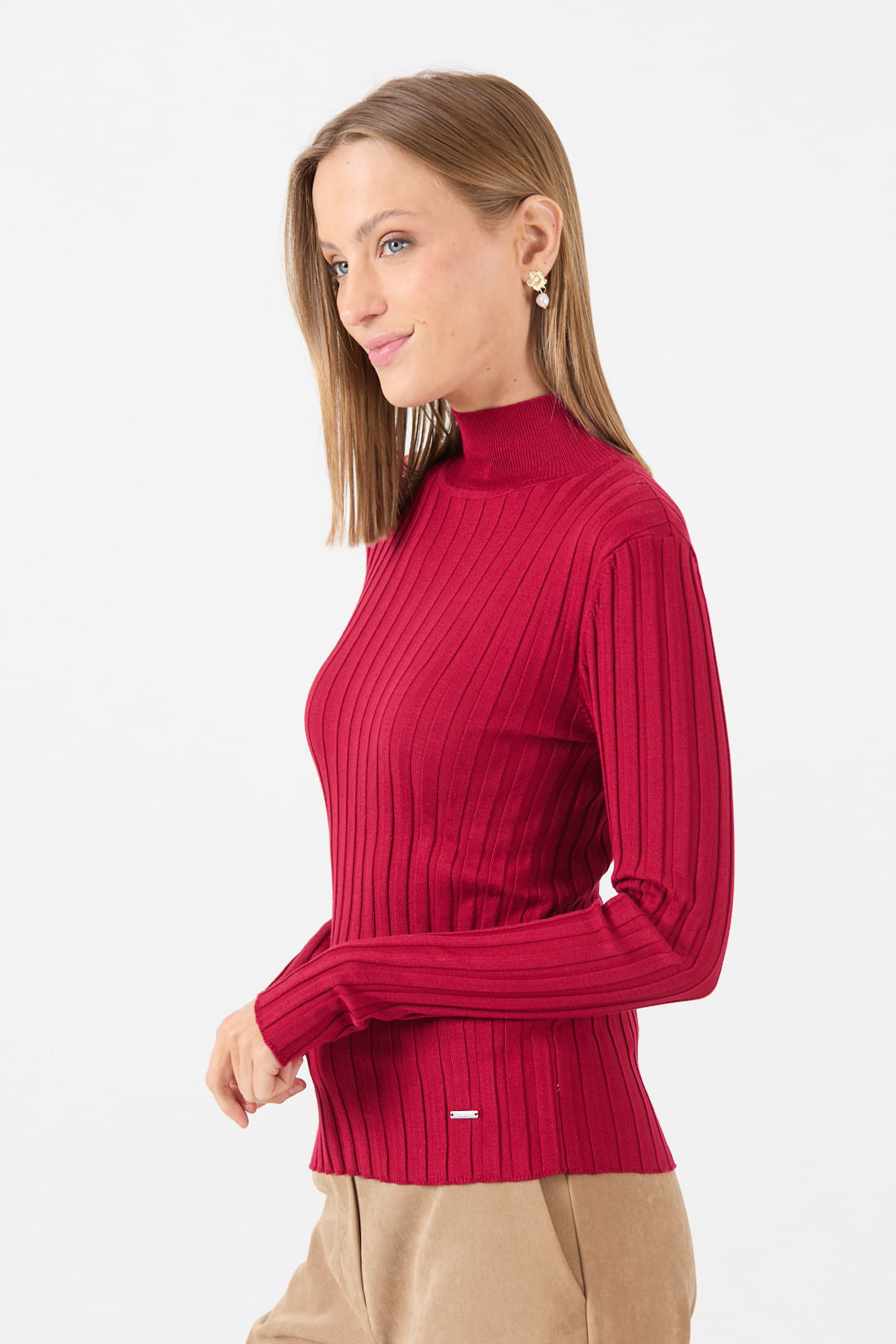 Sweater Mujer Cuello Alto Regular Rojo