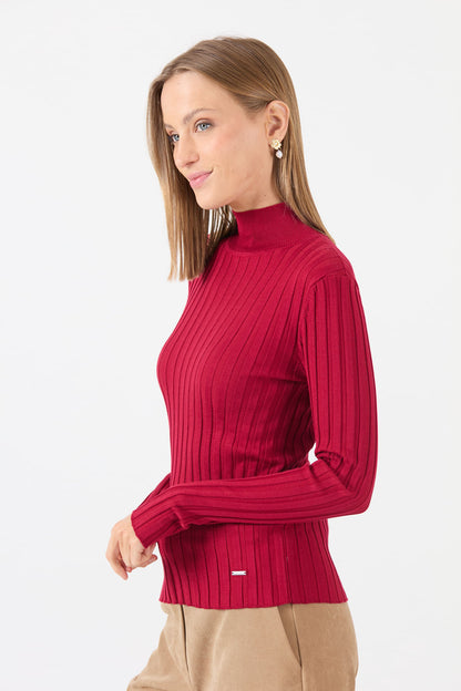 Sweater Mujer Cuello Alto Regular Rojo