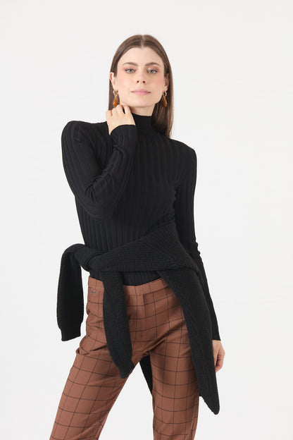 Sweater Mujer Cuello Alto Regular Negro