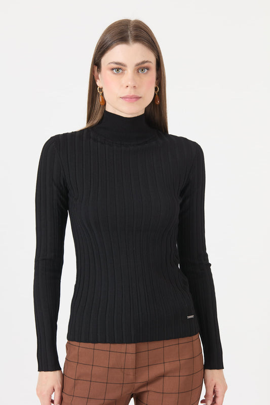 Sweater Mujer Cuello Alto Regular Negro