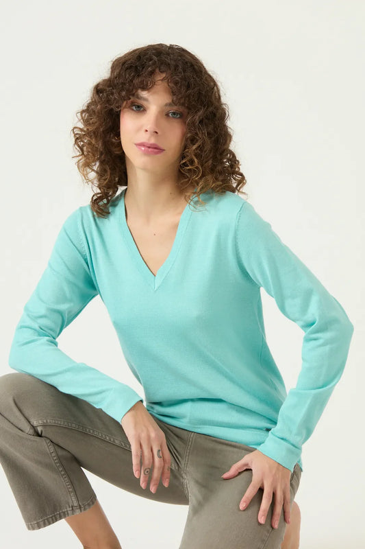 sweater-mujer-cuello-v-turquesa