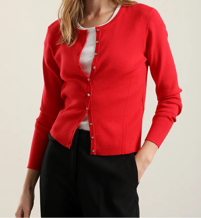 Cardigan Mujer Basico Punto Rojo