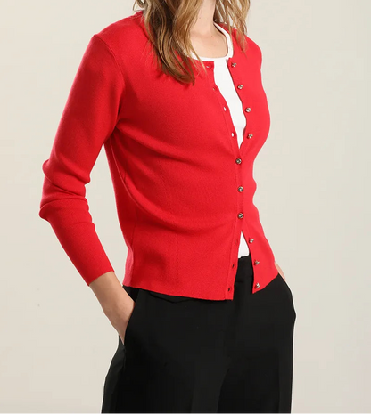 Cardigan Mujer Basico Punto Rojo