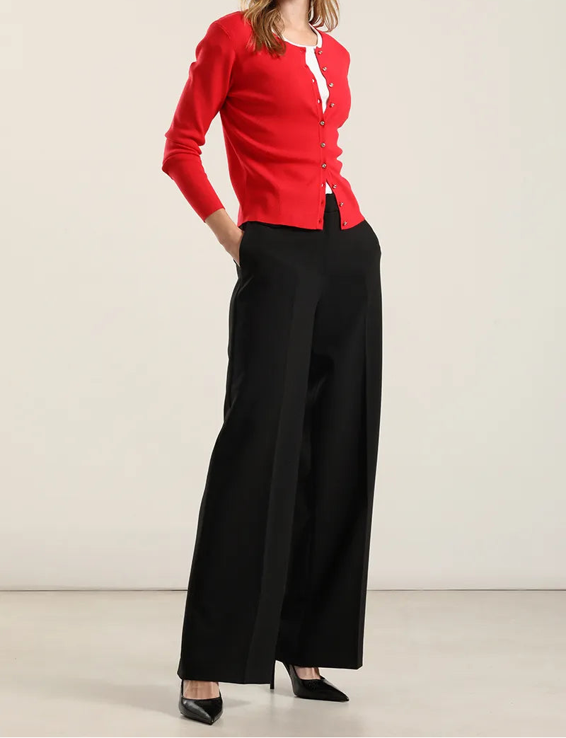 Cardigan Mujer Basico Punto Rojo