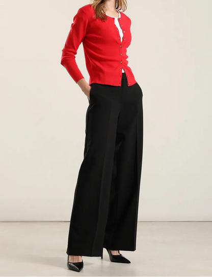 Cardigan Mujer Basico Punto Rojo