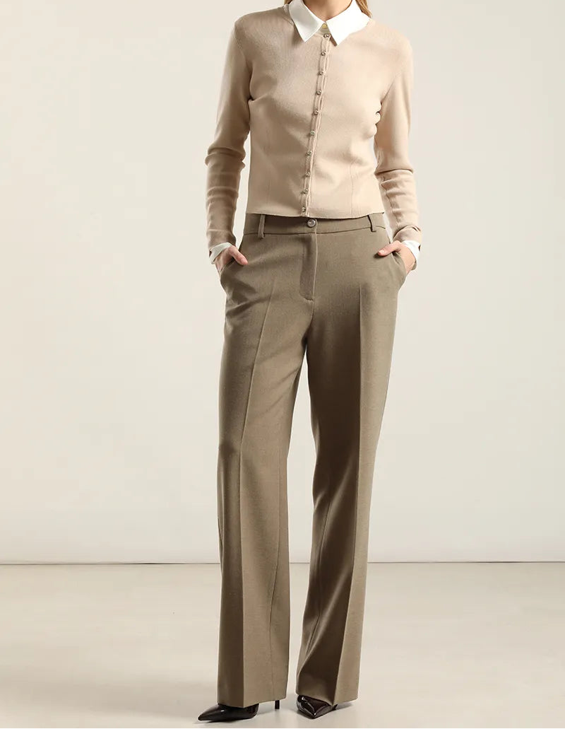Cardigan Mujer Basico Punto Beige