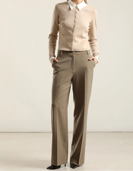 Cardigan Mujer Basico Punto Beige