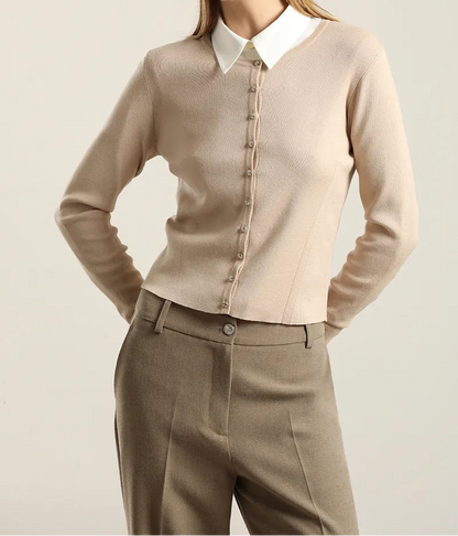 Cardigan Mujer Basico Punto Beige