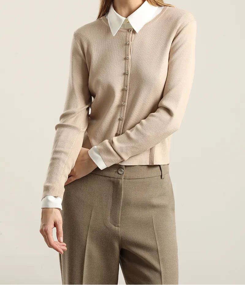 Cardigan Mujer Basico Punto Beige