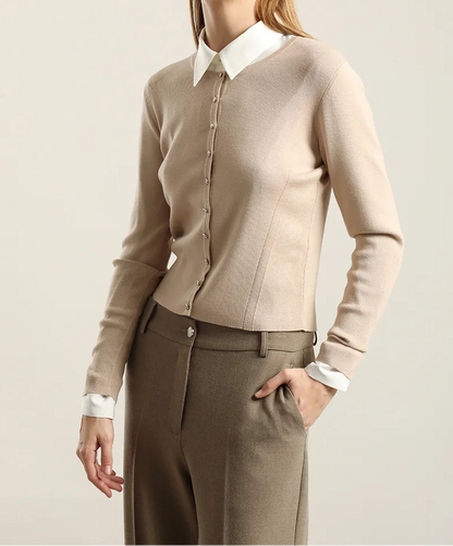 Cardigan Mujer Basico Punto Beige