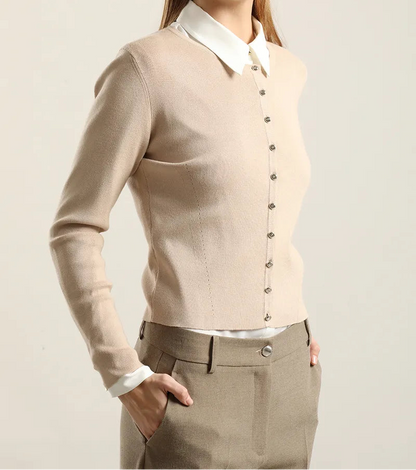 Cardigan Mujer Basico Punto Beige