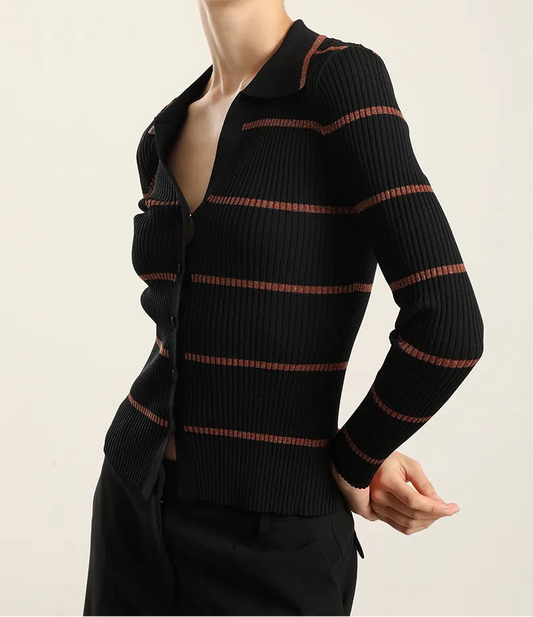 Cardigan Mujer Punto Retro Hilo Metalizado Negro