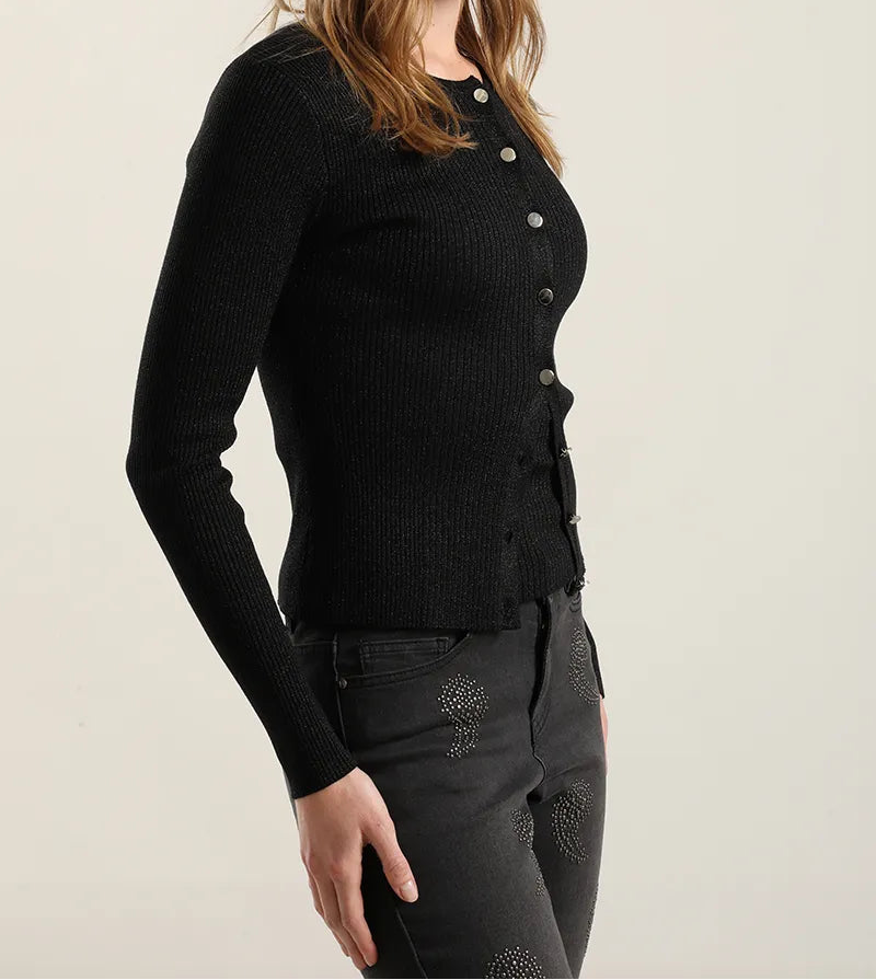 Cardigan Mujer Punto Hilo Metalizado Negro