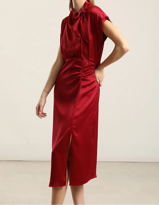 Vestido Satin Midi Lazada Burdeo