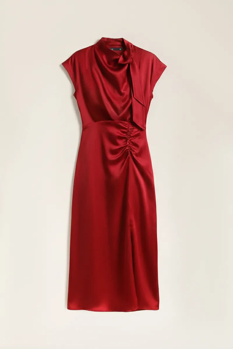 Vestido Satin Midi Lazada Burdeo