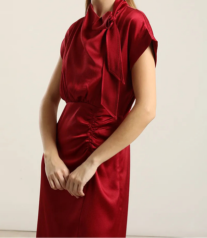 Vestido Satin Midi Lazada Burdeo