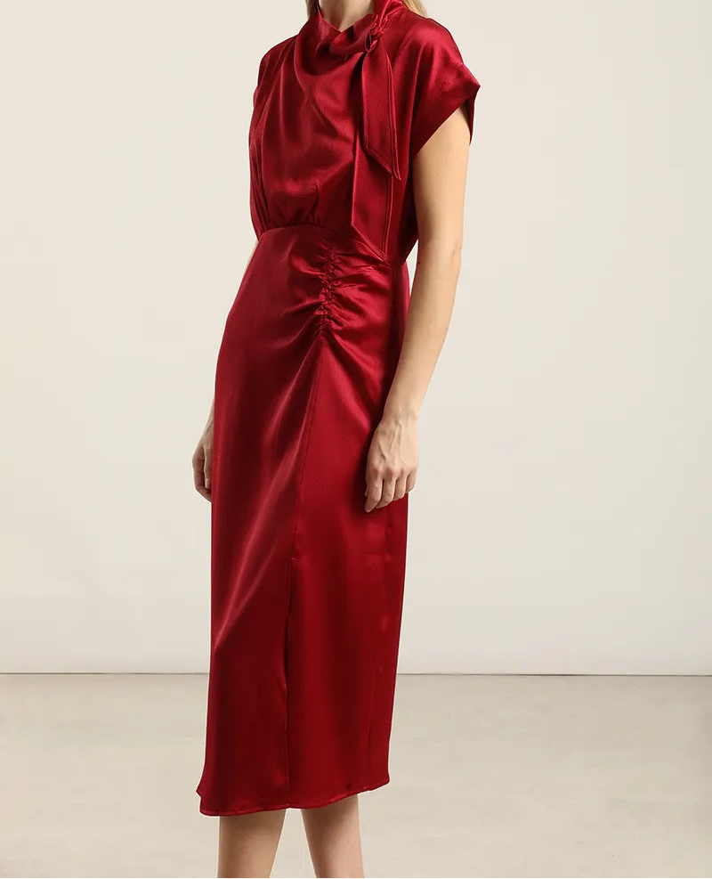 Vestido Satin Midi Lazada Burdeo