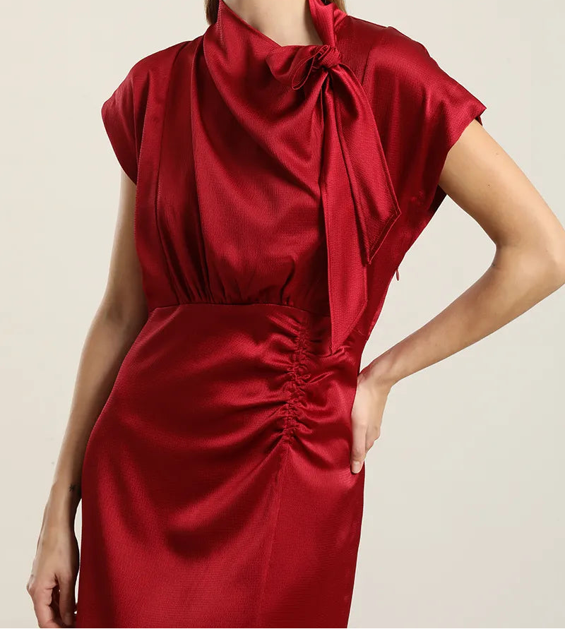 Vestido Satin Midi Lazada Burdeo
