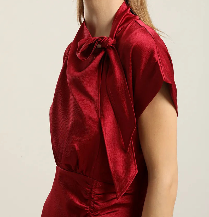 Vestido Satin Midi Lazada Burdeo