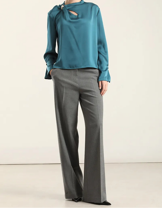 Blusa Mujer Satin Herraje Metal Turquesa