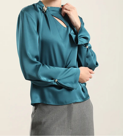 Blusa Mujer Satin Herraje Metal Turquesa