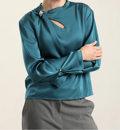 Blusa Mujer Satin Herraje Metal Turquesa