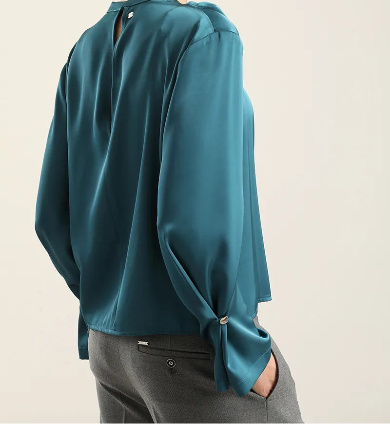 Blusa Mujer Satin Herraje Metal Turquesa