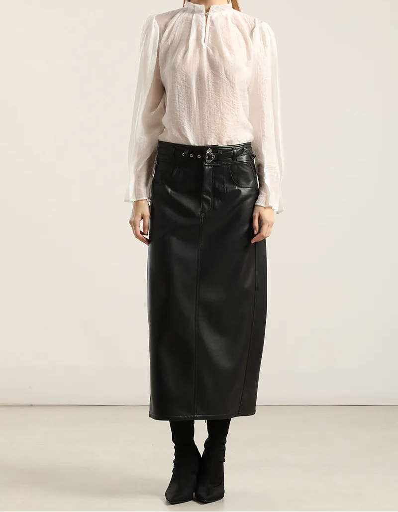 Blusa Mujer Semitransparente Boton Joya Crudo