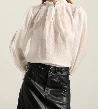 Blusa Mujer Semitransparente Boton Joya Crudo