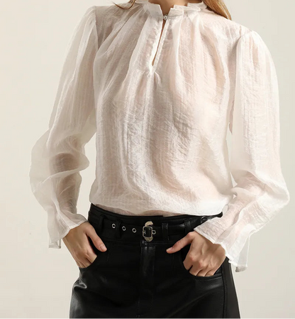 Blusa Mujer Semitransparente Boton Joya Crudo