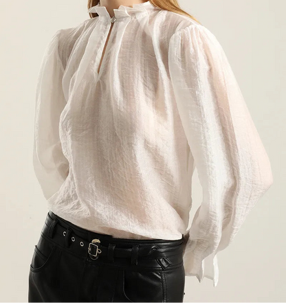 Blusa Mujer Semitransparente Boton Joya Crudo