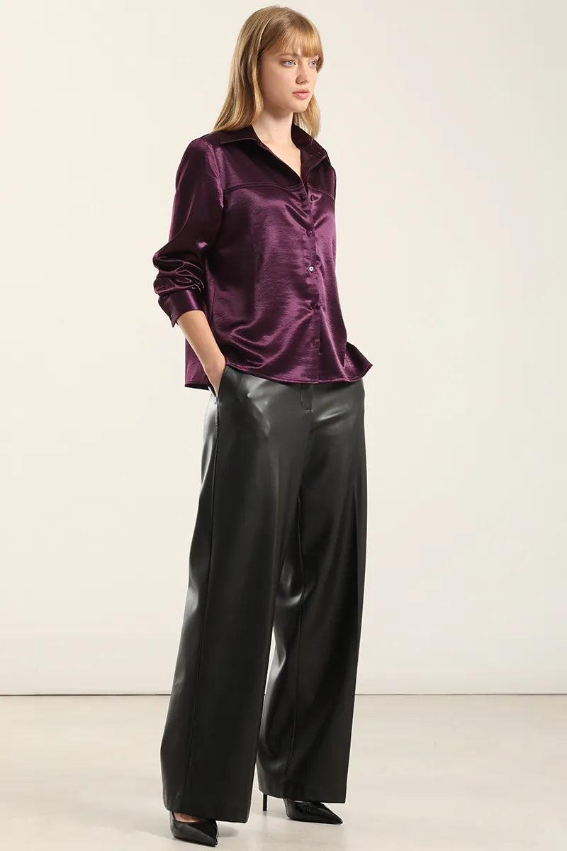 Blusa Mujer Semirecta Satin Ciruela