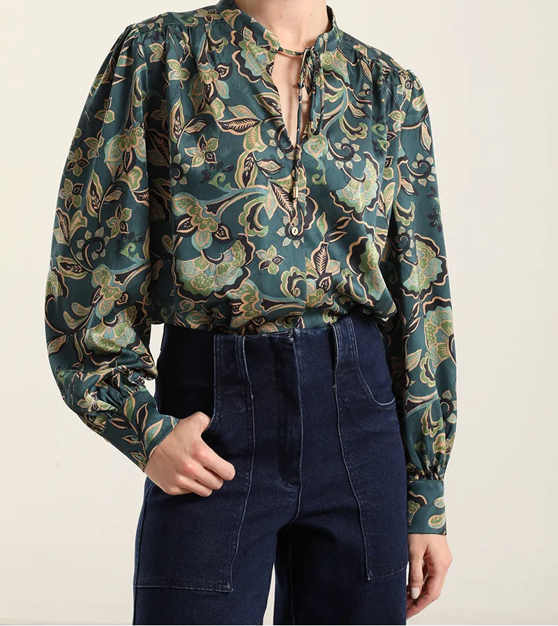 Blusa Mujer Satin Estampado Lazada Verde