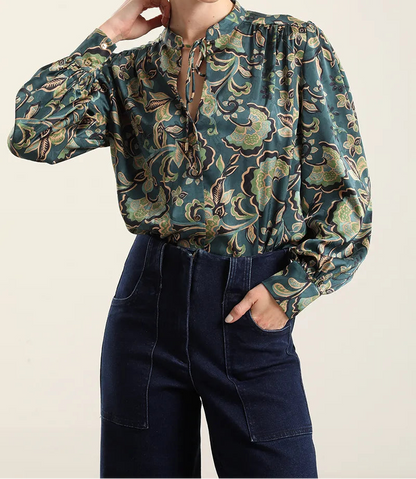 Blusa Mujer Satin Estampado Lazada Verde