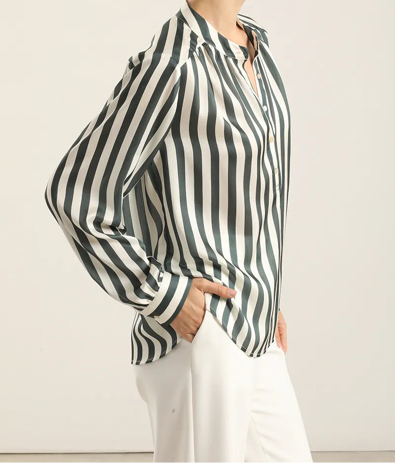 Blusa Mujer Satin Listado Verde