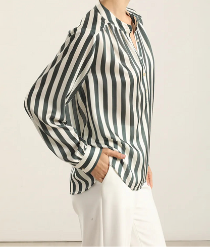 Blusa Mujer Satin Listado Verde
