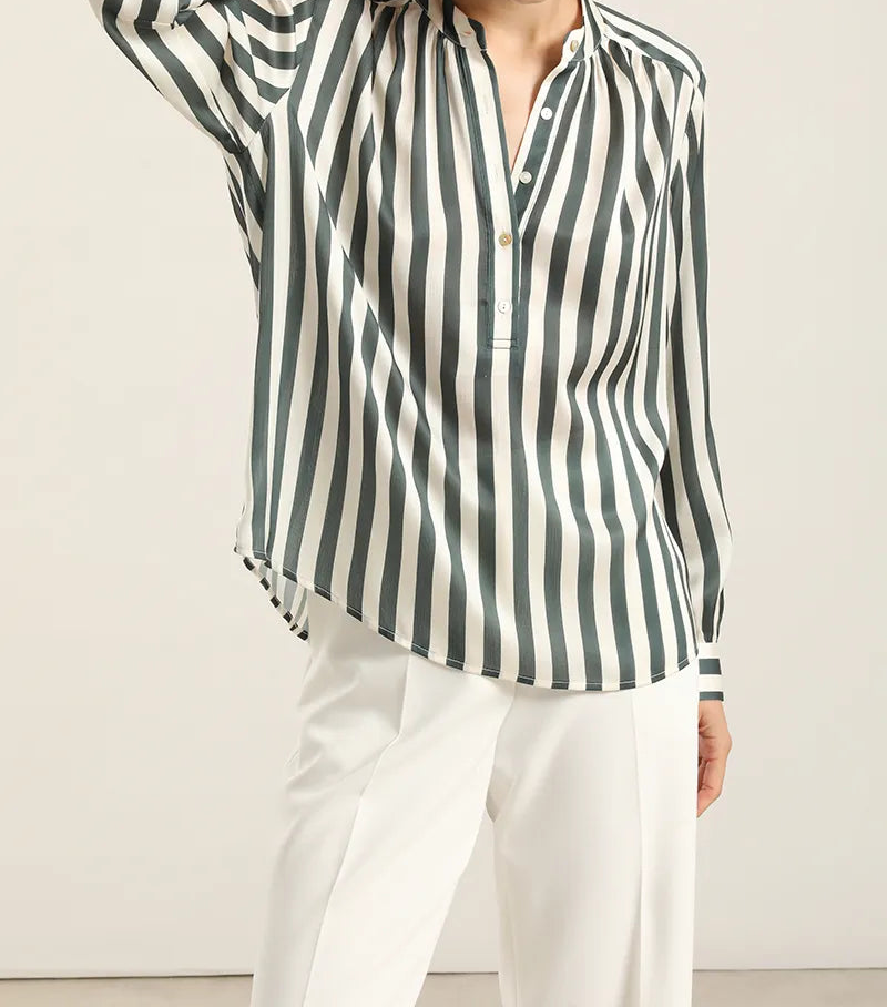 Blusa Mujer Satin Listado Verde