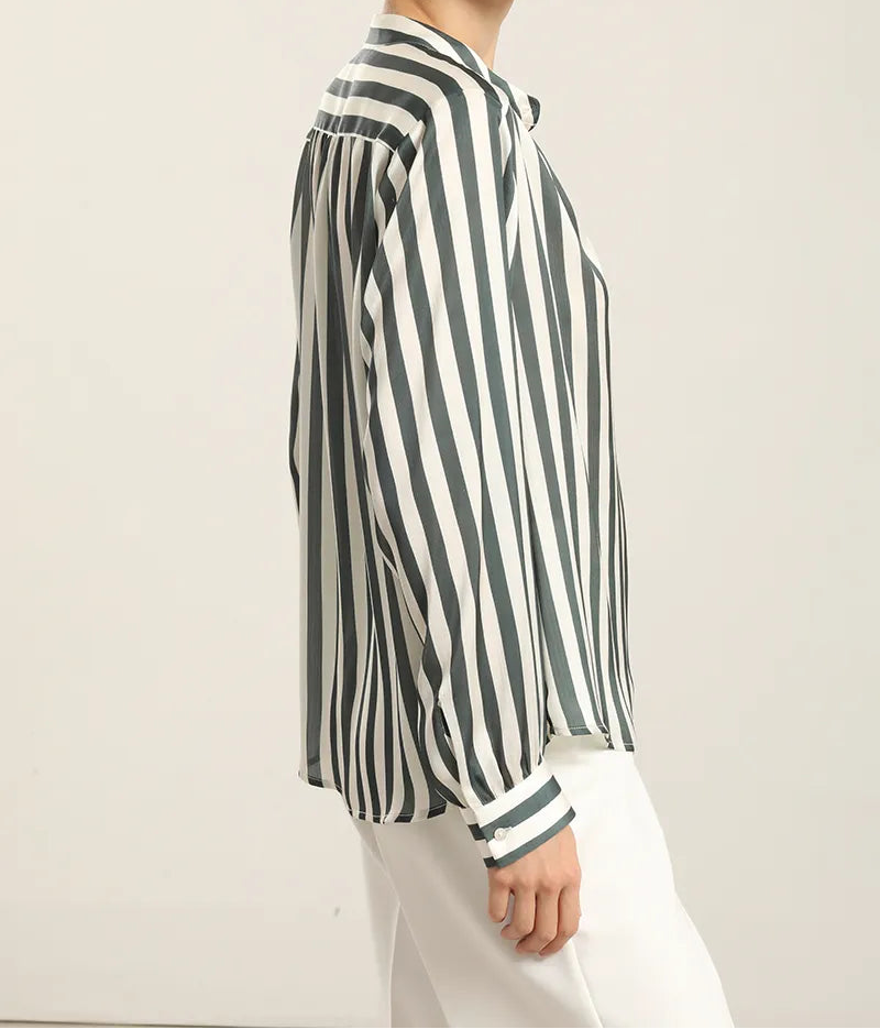 Blusa Mujer Satin Listado Verde