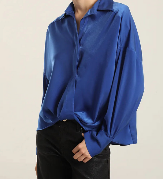 Blusa Mujer Satin Nudo Azulino