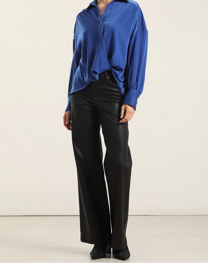 Blusa Mujer Satin Nudo Azulino