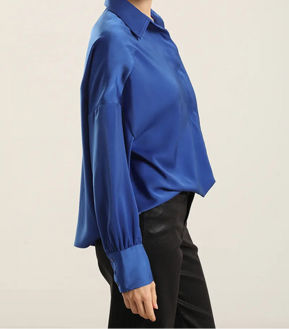 Blusa Mujer Satin Nudo Azulino