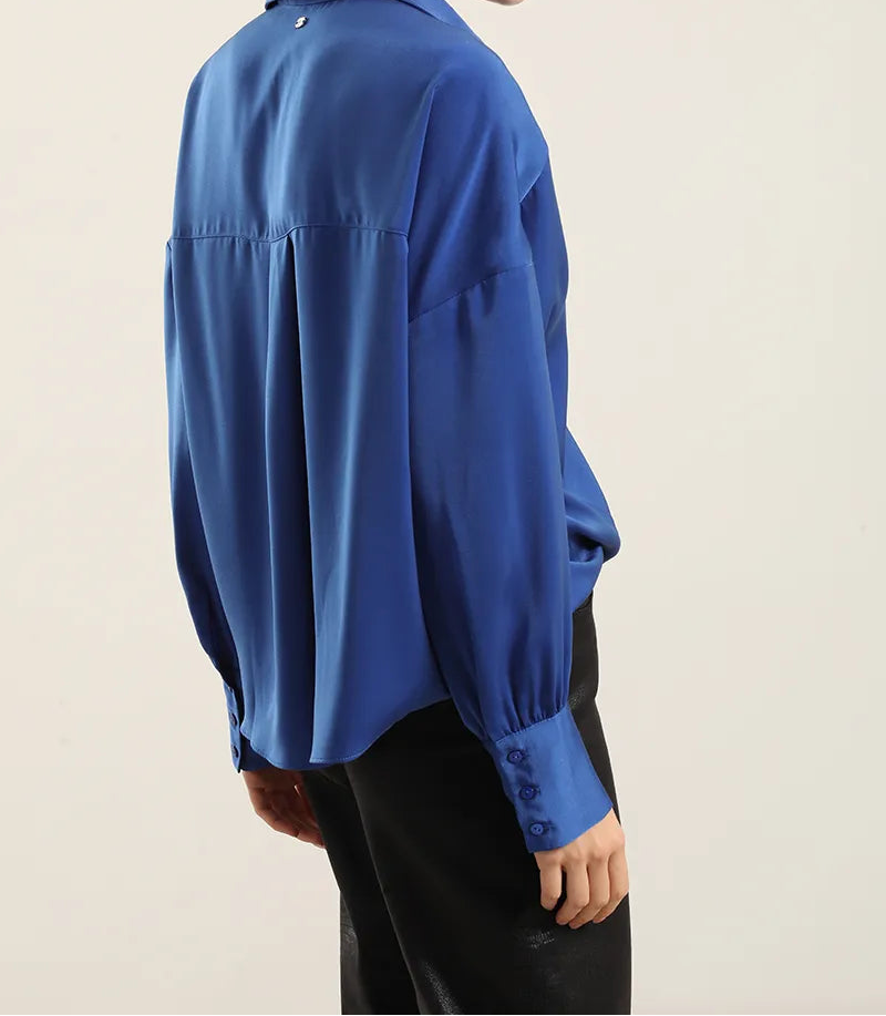 Blusa Mujer Satin Nudo Azulino