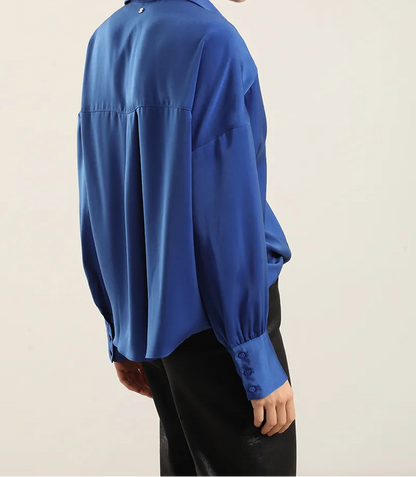 Blusa Mujer Satin Nudo Azulino