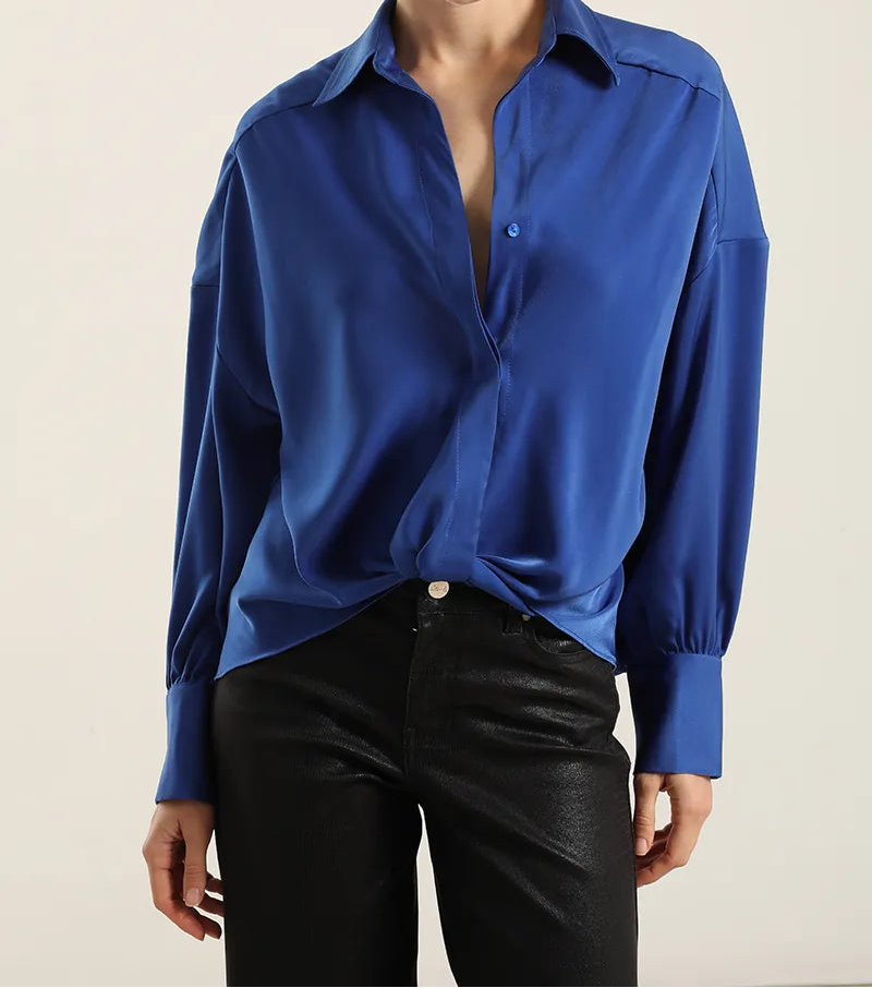 Blusa Mujer Satin Nudo Azulino