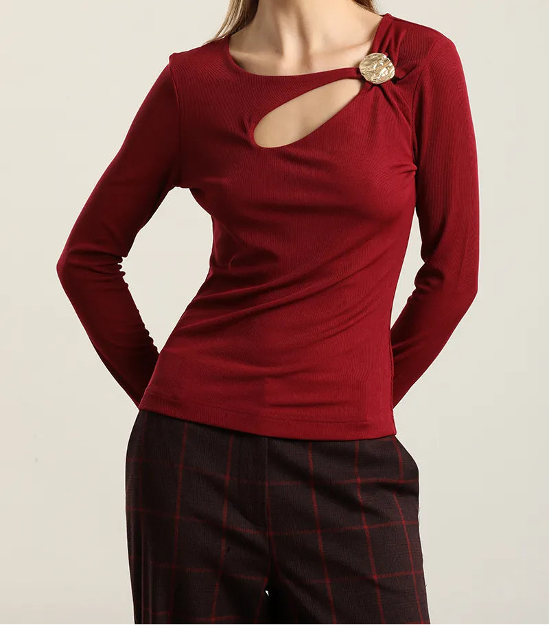 Top Mujer Herraje Metal Cut Out Burdeo