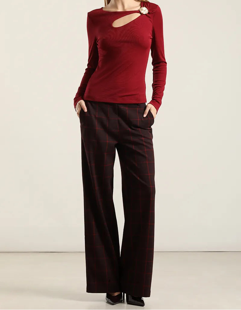 Top Mujer Herraje Metal Cut Out Burdeo