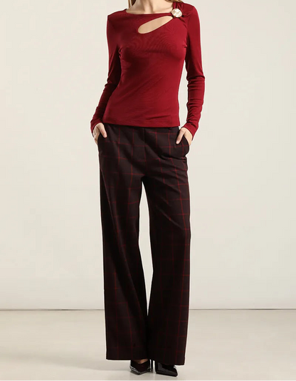 Top Mujer Herraje Metal Cut Out Burdeo