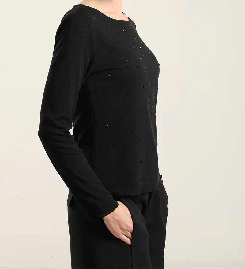 Top Mujer Aplicacion Strass Negro