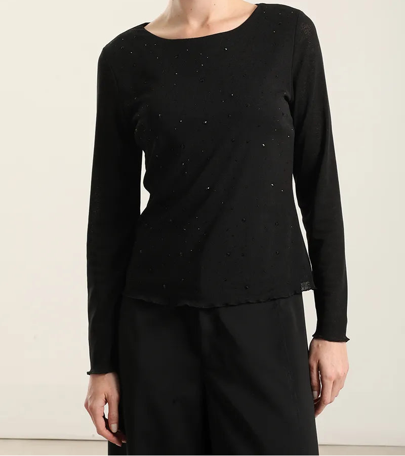 Top Mujer Aplicacion Strass Negro