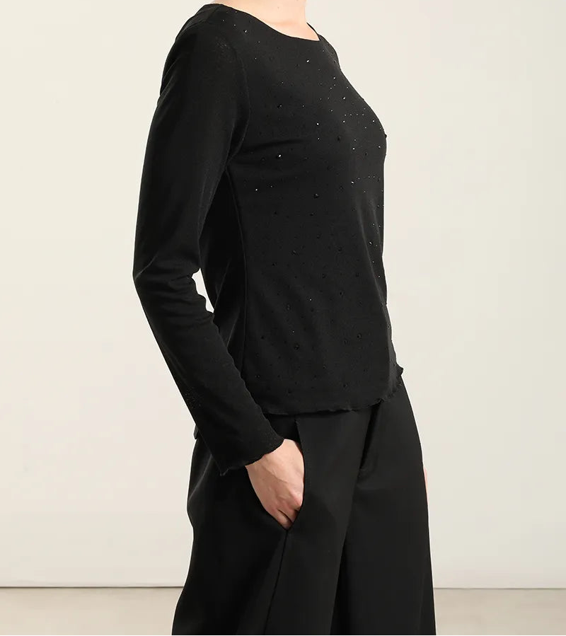 Top Mujer Aplicacion Strass Negro